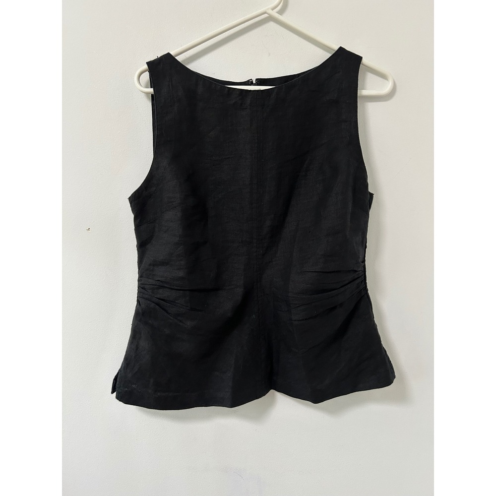Madewell Pleat-Waist Sleeveless Shell Women 10 Black Minimalist Linen Top